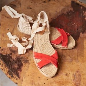 Sezane low Ilda espadrilles coral suede like new!